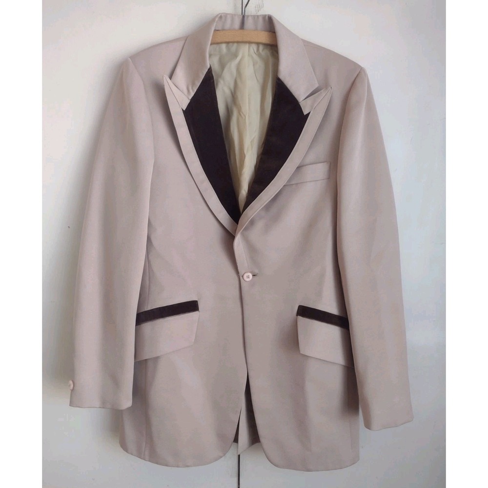 Vtg After Six Brown Tuxedo Jacket 70s Wedding Prom Sz 38 Small Disco Tan 2 Tone